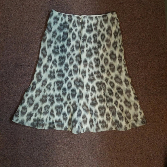 Talbots Silk Blend Leopard Cheetah print pattern Midi skirt Lined Size 12 - Picture 7 of 7